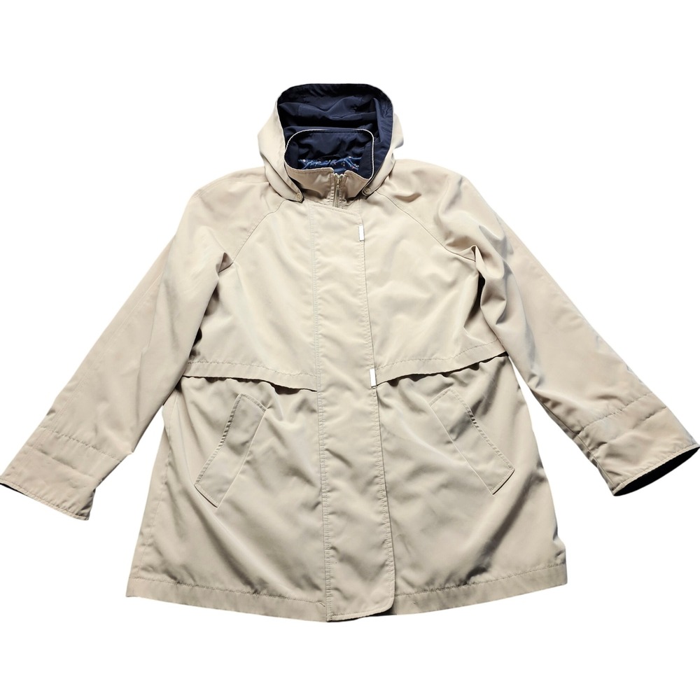 Liz Claiborne Hooded Anorak Jacket Womens Fall Beige Utility Trench Coat Size L‎